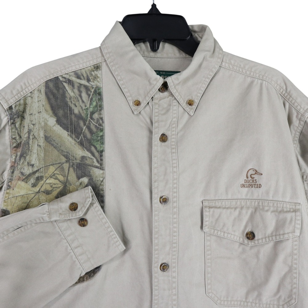 Vintage Woolrich Ducks Unlimited Mens L Hunting Shirt Camo Shoulder Patch Cotton